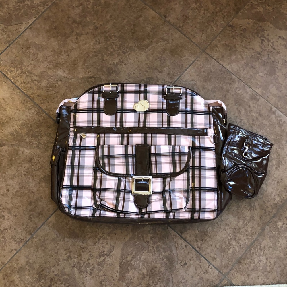 Whak Sak Pink and Brown Plaid Tennis Bag NWOT